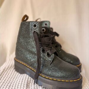 Dr. Marten’s Molly Green Glitter Lace-Up Platform Boots